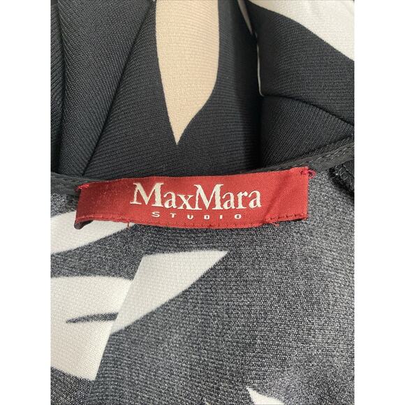 Max Mara Studio Shift DressFloral Black Short sleeve Pockets Crew Neck M 8 - Picture 5 of 5
